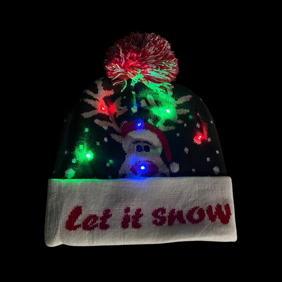 LED Christmas Beanie Knit Hat Light Up Tree Christmas Snowman Knitted Cap - Picture 1 of 4